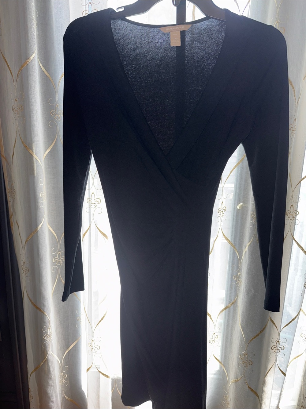 Banana Republic Black Long Sleeve Wrap-Front Dress
